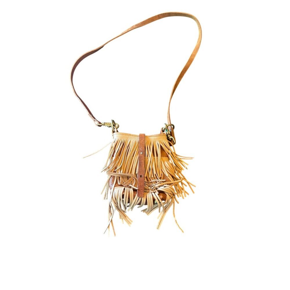 Handmade Jill K Brown Leather Fringe Crossbody Bag Brass Hardware Festival